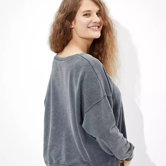 AE Fleece V-Neck Sweatshirt Dark Gray - Picture 3 of 4